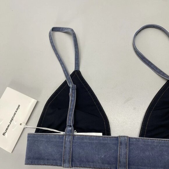 NEW ALEXANDER WANG  Trompe L’oeil Denim Bra Top Blue Size XS | Triangle Style - Picture 3 of 9